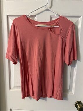 Michael Kors Coral-Pink Short Sleeve Tee with Chain Detail